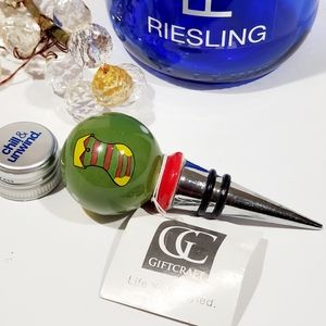 Giftcraft Wine Bottle Stopper Green Ceramic With Xmas Stocking Accent NWT
